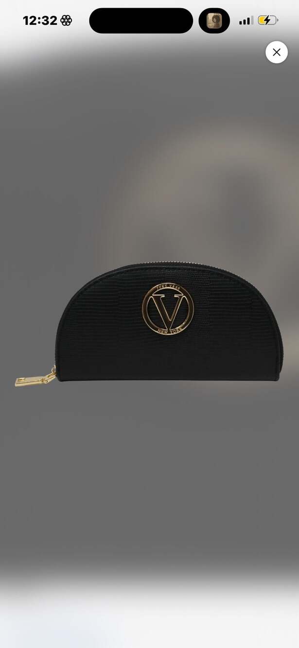 Josh Vess New York Black Lizard Embossed Half Moon Zip Pouch